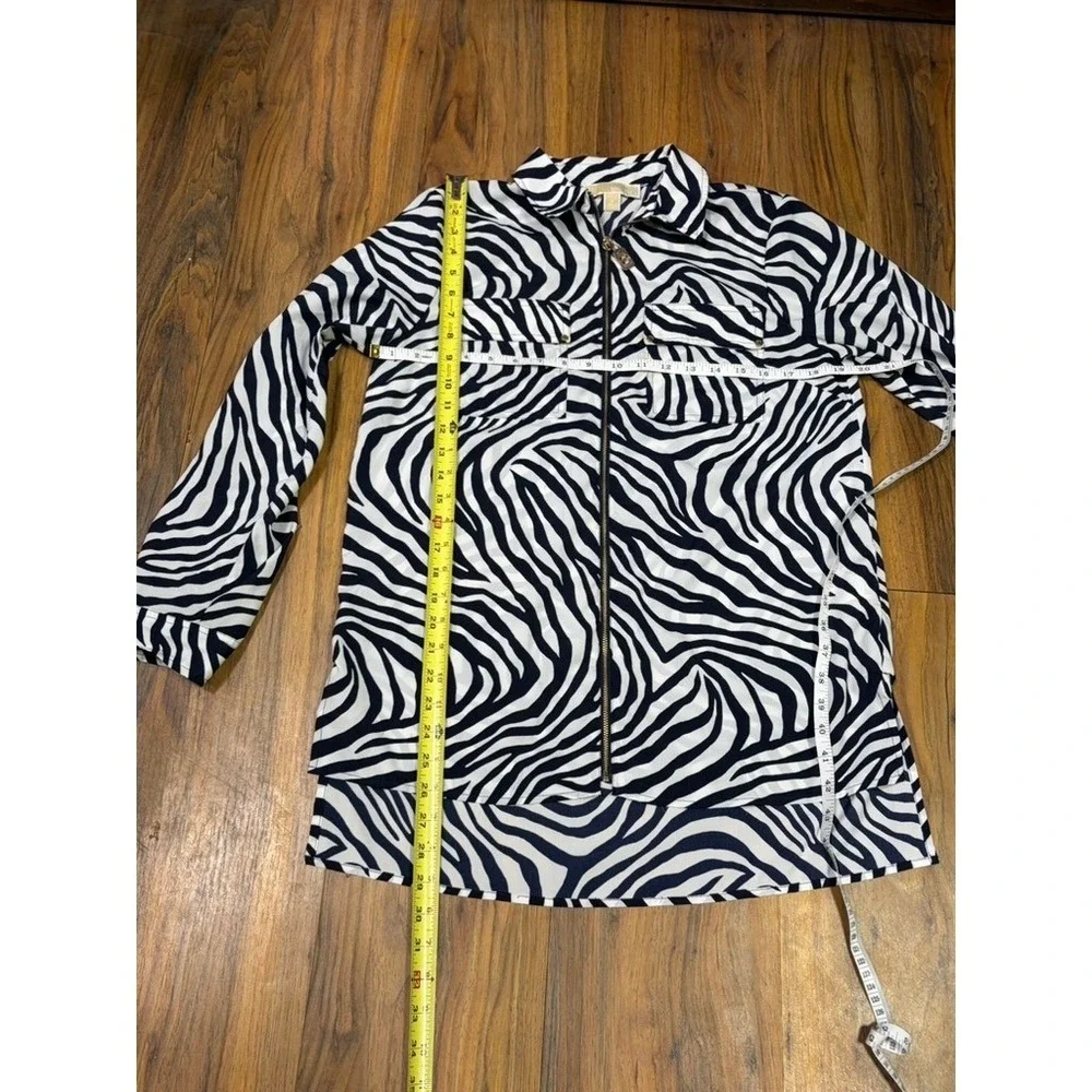 MICHAEL Michael Kors Zebra Print Zip Front Tunic Blouse Womens M Navy White